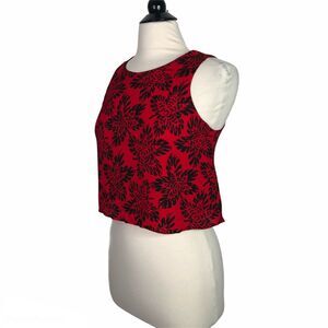 Sonia Rykiel Paris Sleeveless Floral Cropped Top Red Black Womens Sz 40